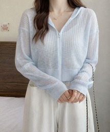 【EIZZ/アイズ】フロントジップ スリム リブトップス / シアーリブ ジップアップ クロップドパーカー