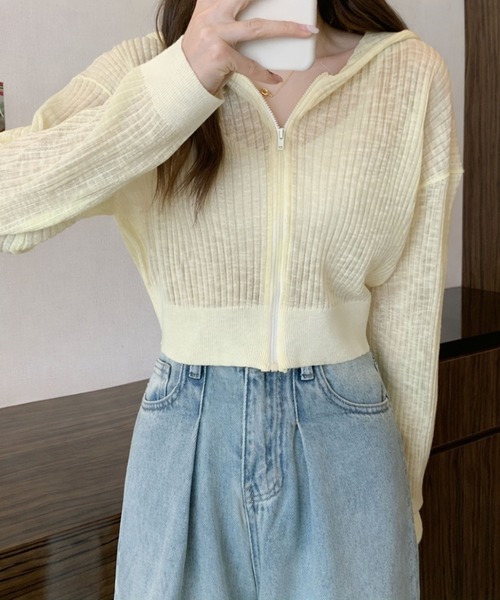 VIBGYOR(ヴィブジョー)の「【EIZZ/アイズ】フロントジップ スリム リブトップス / シアーリブ ジップアップ クロップドパーカー(パーカー・レディース・ホワイト/ライトブルー/パープル/イエロー/ライトグリーン・FREE)」の7枚目の写真
