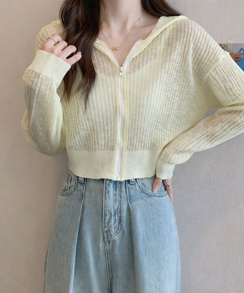 VIBGYOR(ヴィブジョー)の「【EIZZ/アイズ】フロントジップ スリム リブトップス / シアーリブ ジップアップ クロップドパーカー(パーカー・レディース・ホワイト/ライトブルー/パープル/イエロー/ライトグリーン・FREE)」の9枚目の写真
