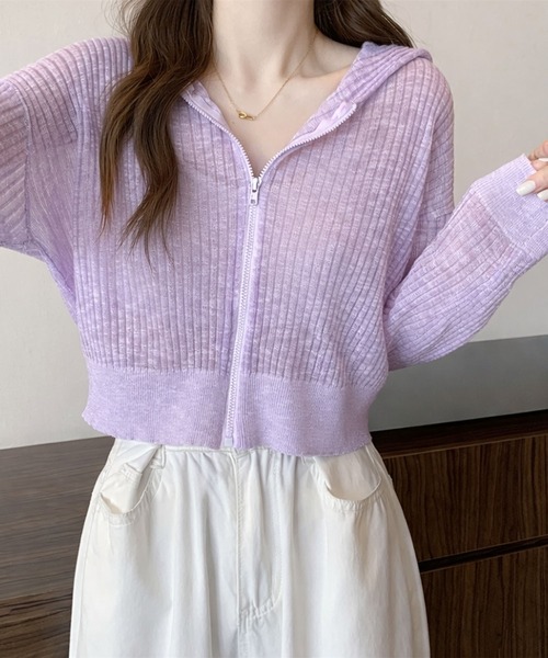 VIBGYOR(ヴィブジョー)の「【EIZZ/アイズ】フロントジップ スリム リブトップス / シアーリブ ジップアップ クロップドパーカー(パーカー・レディース・ホワイト/ライトブルー/パープル/イエロー/ライトグリーン・FREE)」の10枚目の写真