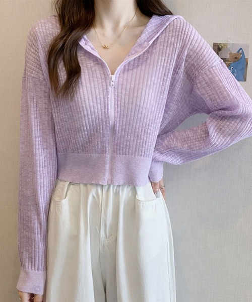 VIBGYOR(ヴィブジョー)の「【EIZZ/アイズ】フロントジップ スリム リブトップス / シアーリブ ジップアップ クロップドパーカー(パーカー・レディース・ホワイト/ライトブルー/パープル/イエロー/ライトグリーン・FREE)」の11枚目の写真