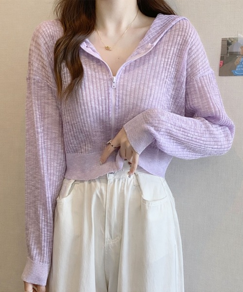 VIBGYOR(ヴィブジョー)の「【EIZZ/アイズ】フロントジップ スリム リブトップス / シアーリブ ジップアップ クロップドパーカー(パーカー・レディース・ホワイト/ライトブルー/パープル/イエロー/ライトグリーン・FREE)」の13枚目の写真