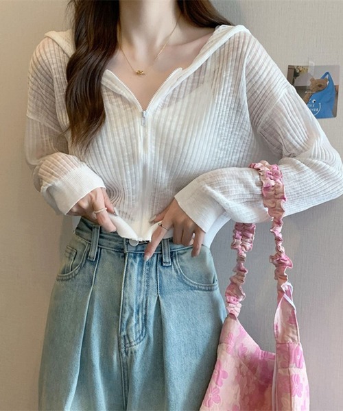 VIBGYOR(ヴィブジョー)の「【EIZZ/アイズ】フロントジップ スリム リブトップス / シアーリブ ジップアップ クロップドパーカー(パーカー・レディース・ホワイト/ライトブルー/パープル/イエロー/ライトグリーン・FREE)」の17枚目の写真