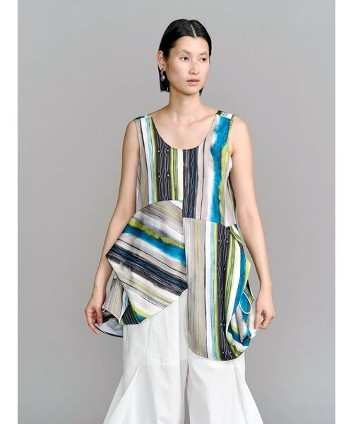 UN3D.（アンスリード）の「TIE-DYE STRIPE TOP / タイダイストライプトップ（シャツ/ブラウス・レディース・ライム/ブラック・38/36）」の6枚目の写真