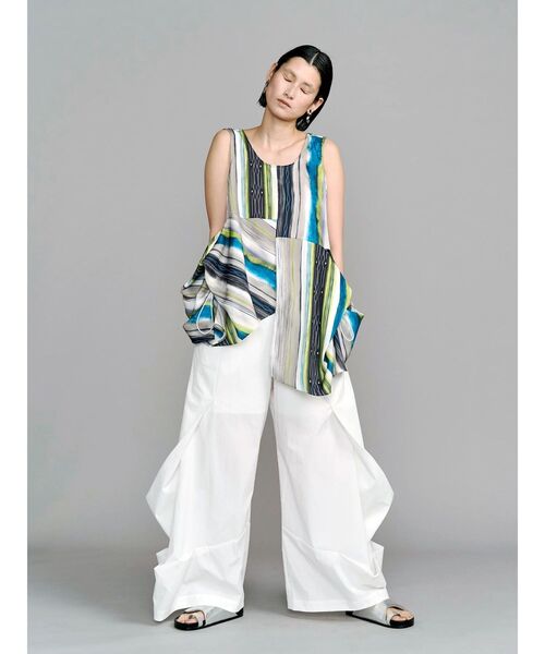 UN3D.（アンスリード）の「TIE-DYE STRIPE TOP / タイダイストライプトップ（シャツ/ブラウス・レディース・ライム/ブラック・38/36）」の7枚目の写真