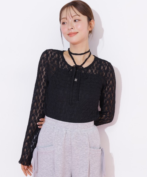 JILL by JILL STUART(ジルバイジルスチュアート)の「チョーカー付きレースカットソー(Tシャツ/カットソー・レディース・ホワイト/ブラック・FREE)」の21枚目の写真