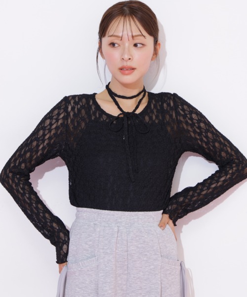 JILL by JILL STUART(ジルバイジルスチュアート)の「チョーカー付きレースカットソー(Tシャツ/カットソー・レディース・ホワイト/ブラック・FREE)」の20枚目の写真