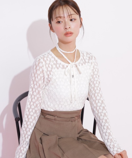 JILL by JILL STUART(ジルバイジルスチュアート)の「チョーカー付きレースカットソー(Tシャツ/カットソー・レディース・ホワイト/ブラック・FREE)」の9枚目の写真