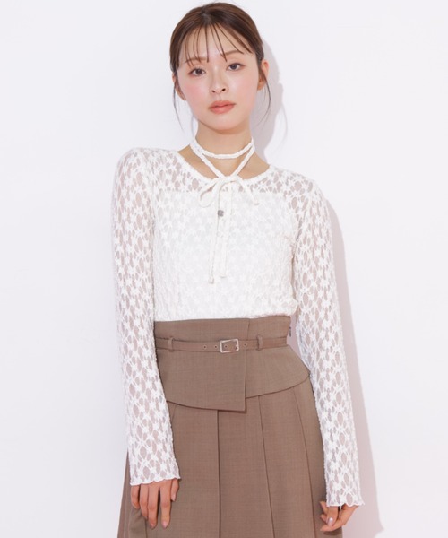 JILL by JILL STUART(ジルバイジルスチュアート)の「チョーカー付きレースカットソー(Tシャツ/カットソー・レディース・ホワイト/ブラック・FREE)」の12枚目の写真
