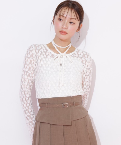 JILL by JILL STUART(ジルバイジルスチュアート)の「チョーカー付きレースカットソー(Tシャツ/カットソー・レディース・ホワイト/ブラック・FREE)」の14枚目の写真
