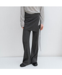 AN LAYERD SKIRT SET SEMI BOOTS CUT KNIT PANTS S (PT-5740)