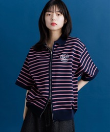 Remember.（リメンバー）の「半袖ボーダーサマージップニット / Short sleeve Border Zip Summer Knit（ポロシャツ）」
