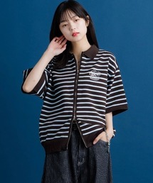 Remember.（リメンバー）の「半袖ボーダーサマージップニット / Short sleeve Border Zip Summer Knit（ポロシャツ）」
