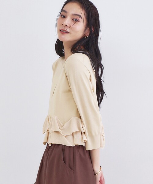 OPAQUE.CLIP(オペークドットクリップ)の「裾フリルヘンリーネックニット【洗濯機OK】(ニット/セーター・レディース・レッド系1/ブラック/アイボリー・00)」の4枚目の写真