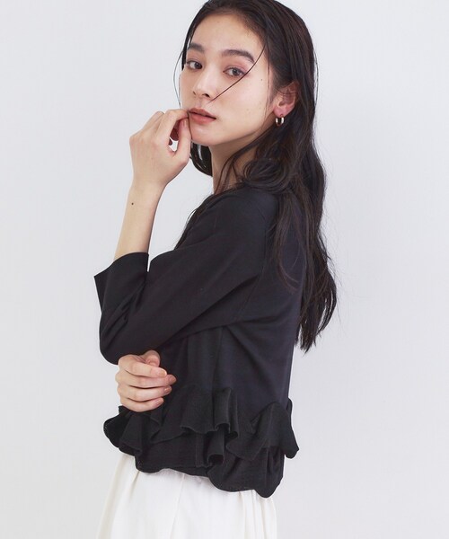 OPAQUE.CLIP(オペークドットクリップ)の「裾フリルヘンリーネックニット【洗濯機OK】(ニット/セーター・レディース・レッド系1/ブラック/アイボリー・00)」の8枚目の写真