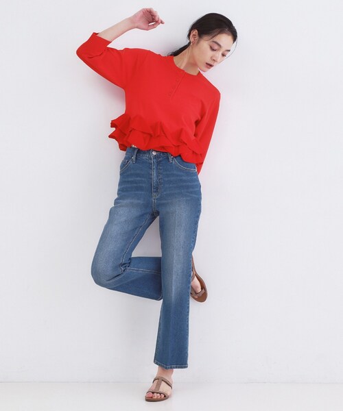 OPAQUE.CLIP(オペークドットクリップ)の「裾フリルヘンリーネックニット【洗濯機OK】(ニット/セーター・レディース・レッド系1/ブラック/アイボリー・00)」の13枚目の写真