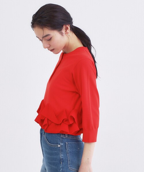 OPAQUE.CLIP(オペークドットクリップ)の「裾フリルヘンリーネックニット【洗濯機OK】(ニット/セーター・レディース・レッド系1/ブラック/アイボリー・00)」の17枚目の写真