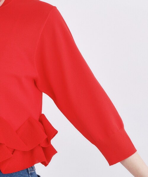 OPAQUE.CLIP(オペークドットクリップ)の「裾フリルヘンリーネックニット【洗濯機OK】(ニット/セーター・レディース・レッド系1/ブラック/アイボリー・00)」の20枚目の写真