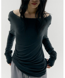 CACELE（カッセル）の「SHIRRING TENCEL LONG SLEEVE, CHARCOAL（Tシャツ/カットソー）」