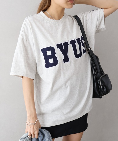 SpRay(スプレイ)の「貼付ロゴ BIG Tシャツ(Tシャツ/カットソー・レディース・チャコールグレー/オートミール/ネイビー/レッド/グリーン・FREE)」の22枚目の写真