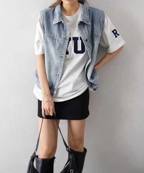 SpRay(スプレイ)の「貼付ロゴ BIG Tシャツ(Tシャツ/カットソー・レディース・チャコールグレー/オートミール/ネイビー/レッド/グリーン・FREE)」の20枚目の写真