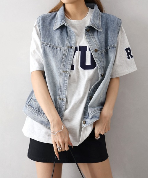 SpRay(スプレイ)の「貼付ロゴ BIG Tシャツ(Tシャツ/カットソー・レディース・チャコールグレー/オートミール/ネイビー/レッド/グリーン・FREE)」の19枚目の写真