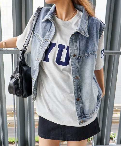 SpRay(スプレイ)の「貼付ロゴ BIG Tシャツ(Tシャツ/カットソー・レディース・チャコールグレー/オートミール/ネイビー/レッド/グリーン・FREE)」の15枚目の写真