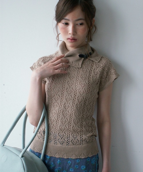 igi(イジ)の「BELT COLLAR KNIT TOP / ベルトカラーニット(ニット/セーター・レディース・パープル/ベージュ/ミント・FREE)」の18枚目の写真