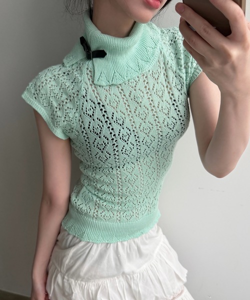 igi(イジ)の「BELT COLLAR KNIT TOP / ベルトカラーニット(ニット/セーター・レディース・パープル/ベージュ/ミント・FREE)」の14枚目の写真