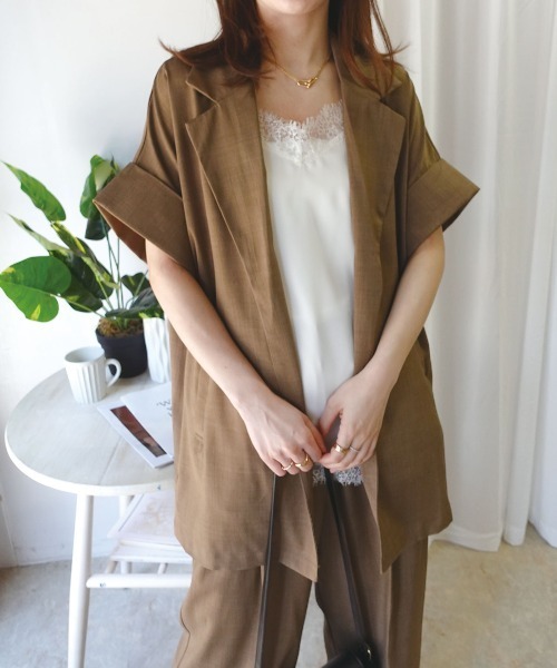 CORNERS(コーナーズ)の「ヴィンテージワッシャー半袖ジャケット【セットアップ可能】(テーラードジャケット・レディース・モカ/ブラック/アイボリー・M)」の11枚目の写真