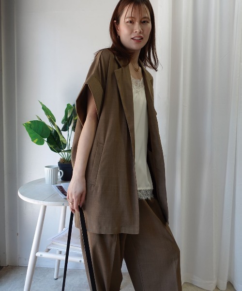 CORNERS(コーナーズ)の「ヴィンテージワッシャー半袖ジャケット【セットアップ可能】(テーラードジャケット・レディース・モカ/ブラック/アイボリー・M)」の12枚目の写真