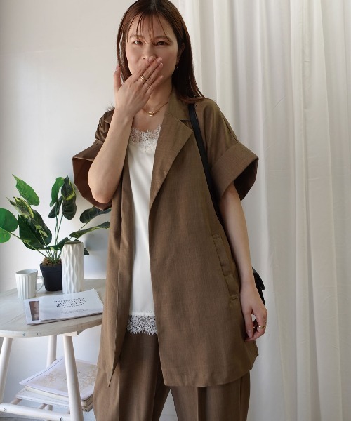 CORNERS(コーナーズ)の「ヴィンテージワッシャー半袖ジャケット【セットアップ可能】(テーラードジャケット・レディース・モカ/ブラック/アイボリー・M)」の14枚目の写真