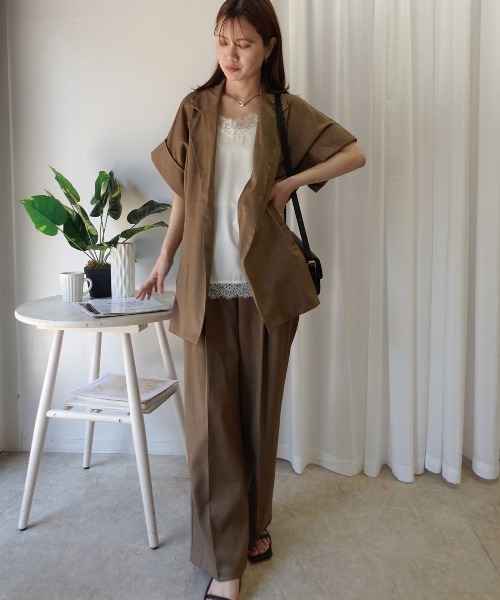 CORNERS(コーナーズ)の「ヴィンテージワッシャー半袖ジャケット【セットアップ可能】(テーラードジャケット・レディース・モカ/ブラック/アイボリー・M)」の16枚目の写真