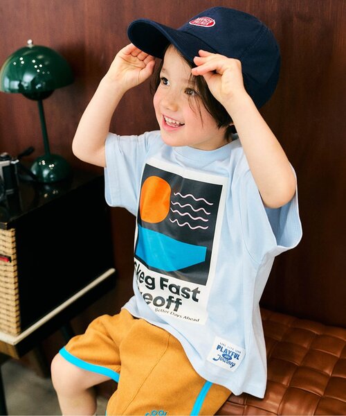 apres les cours(アプレレクール)の「アソートロゴ・モチーフゆったり半袖Tシャツ(Tシャツ/カットソー・キッズ・グリーン/ブラウン/イエロー/ネイビー/サックスブルー/アイボリー/ピンク・130/120/110/90/80/100)」の6枚目の写真