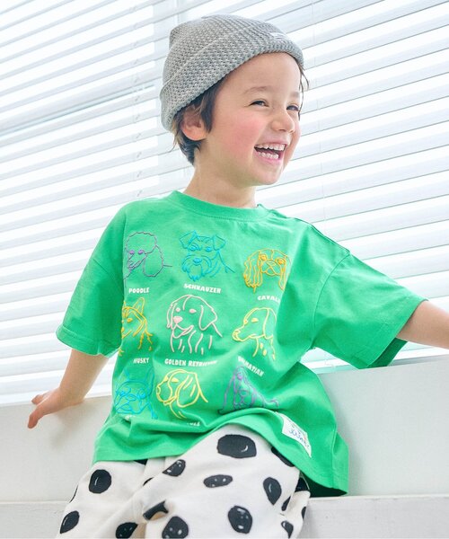 apres les cours(アプレレクール)の「アソートロゴ・モチーフゆったり半袖Tシャツ(Tシャツ/カットソー・キッズ・グリーン/ブラウン/イエロー/ネイビー/サックスブルー/アイボリー/ピンク・130/120/110/90/80/100)」の4枚目の写真