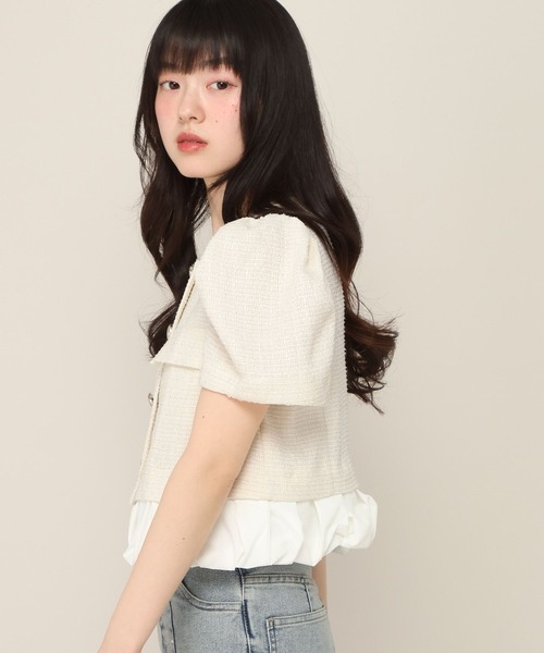 Heather(ヘザー)の「フリルヘムショートジャケット(半袖) 680021(ノーカラージャケット・レディース・アイボリー/ブラック・FREE)」の6枚目の写真