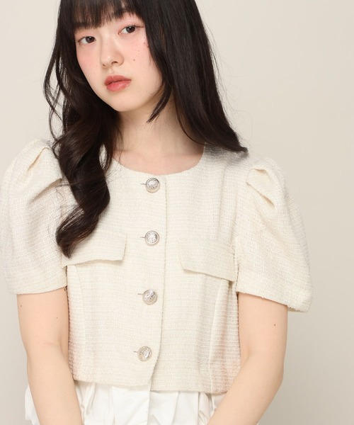 Heather(ヘザー)の「フリルヘムショートジャケット(半袖) 680021(ノーカラージャケット・レディース・アイボリー/ブラック・FREE)」の8枚目の写真