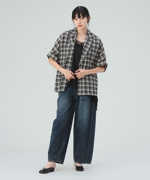 BEAMS HEART(ビームスハート)の「フレンチ 半袖 チェック ジャケット(テーラードジャケット・レディース・ブラック/ブラウン・FREE)」の3枚目の写真