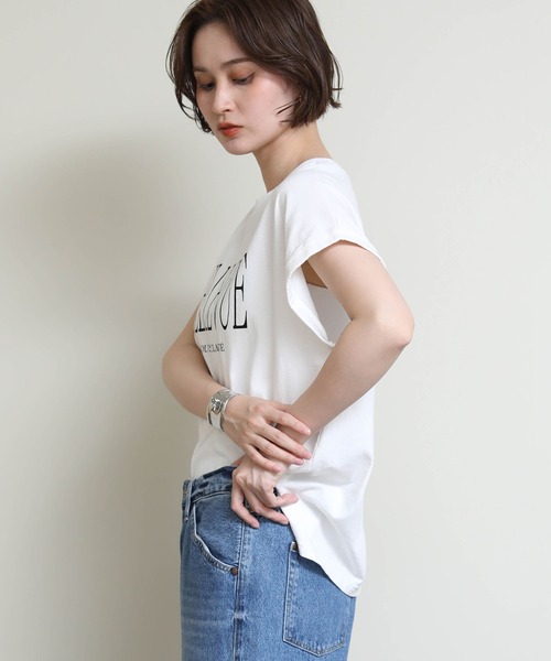 Re Fiina(フィーナ)の「ロールアップスリーブT(Tシャツ/カットソー・レディース・ピンク/ブラウン/オフホワイト/サックスブルー/カーキ・FREE)」の10枚目の写真