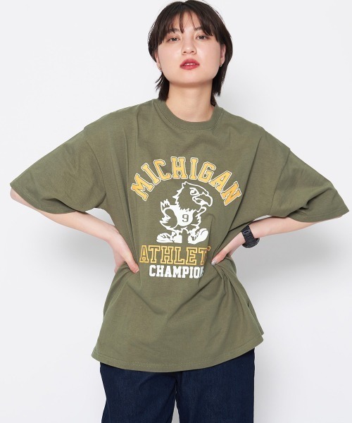 spiritoso（スピリトーゾ）の「【spiritoso】バードプリントカレッジＴシャツ（Tシャツ/カットソー・レディース・ネイビー/カーキ・FREE）」の2枚目の写真