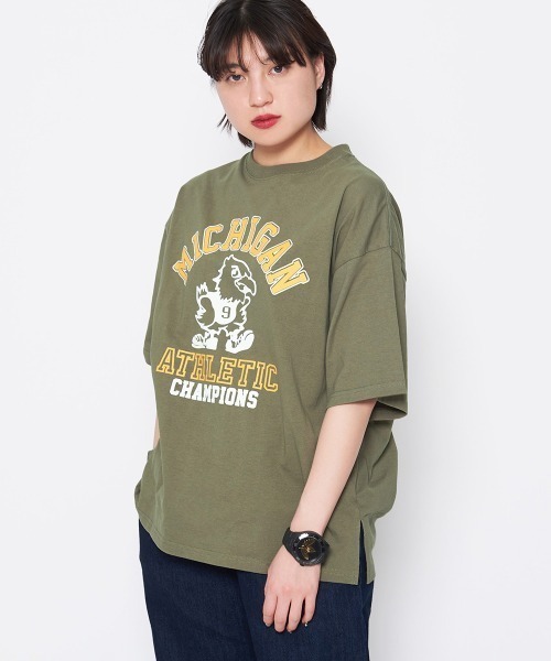 spiritoso（スピリトーゾ）の「【spiritoso】バードプリントカレッジＴシャツ（Tシャツ/カットソー・レディース・ネイビー/カーキ・FREE）」の4枚目の写真
