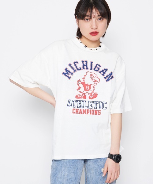 spiritoso（スピリトーゾ）の「【spiritoso】バードプリントカレッジＴシャツ（Tシャツ/カットソー・レディース・ネイビー/カーキ・FREE）」の16枚目の写真