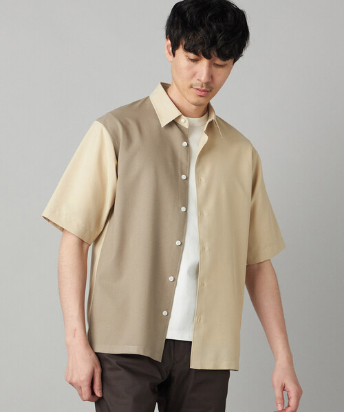COMME CA MEN(コムサメン)の「Reflax(R)リネンライク カラーブロッキング 半袖シャツ(シャツ/ブラウス・メンズ・ベージュ/サックスブルー/ブラック・S/L/M)」の2枚目の写真