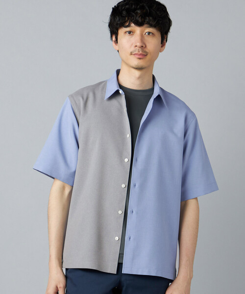 COMME CA MEN(コムサメン)の「Reflax(R)リネンライク カラーブロッキング 半袖シャツ(シャツ/ブラウス・メンズ・ベージュ/サックスブルー/ブラック・S/L/M)」の3枚目の写真