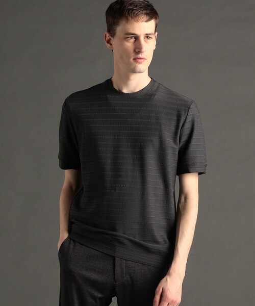 MONSIEUR NICOLE(ムッシュニコル)の「【canal deux Luxe】ボーダーハニカムメッシュ クルーネックTシャツ(Tシャツ/カットソー・メンズ・チャコールグレー/ブラック/ネイビー・X-LARGE/LARGE/MEDIUM)」の1枚目の写真