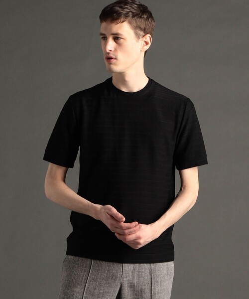MONSIEUR NICOLE(ムッシュニコル)の「【canal deux Luxe】ボーダーハニカムメッシュ クルーネックTシャツ(Tシャツ/カットソー・メンズ・チャコールグレー/ブラック/ネイビー・X-LARGE/LARGE/MEDIUM)」の2枚目の写真