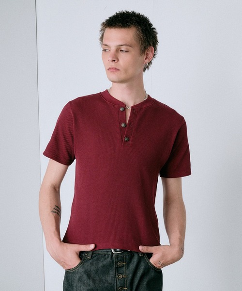 Regen Glanz（レーゲングランツ）の「compact thermal henry neck T-shirt / コンパクトサーマルヘンリーネックTシャツ（Tシャツ/カットソー・メンズ・ワインレッド/ブラック/グレー/パープル・MEDIUM/LARGE/SMALL）」の10枚目の写真