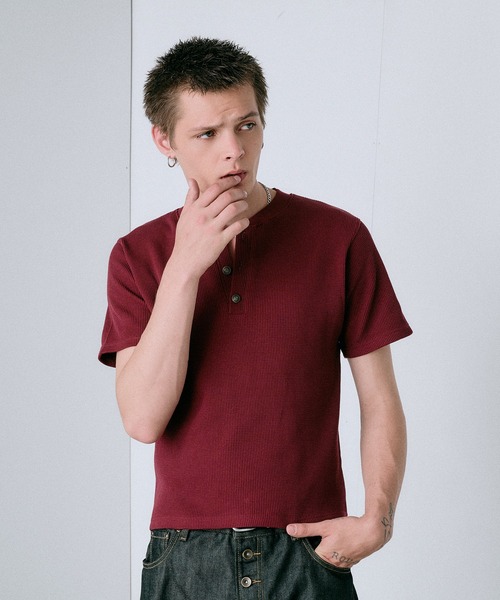 Regen Glanz（レーゲングランツ）の「compact thermal henry neck T-shirt / コンパクトサーマルヘンリーネックTシャツ（Tシャツ/カットソー・メンズ・ワインレッド/ブラック/グレー/パープル・MEDIUM/LARGE/SMALL）」の12枚目の写真