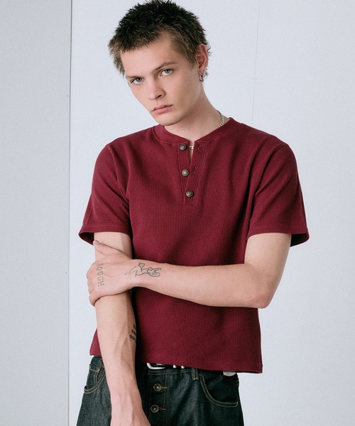 Regen Glanz（レーゲングランツ）の「compact thermal henry neck T-shirt / コンパクトサーマルヘンリーネックTシャツ（Tシャツ/カットソー・メンズ・ワインレッド/ブラック/グレー/パープル・MEDIUM/LARGE/SMALL）」の14枚目の写真