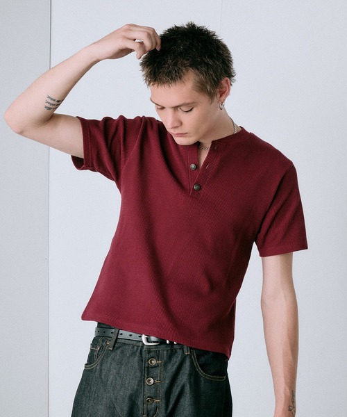 Regen Glanz（レーゲングランツ）の「compact thermal henry neck T-shirt / コンパクトサーマルヘンリーネックTシャツ（Tシャツ/カットソー・メンズ・ワインレッド/ブラック/グレー/パープル・MEDIUM/LARGE/SMALL）」の15枚目の写真
